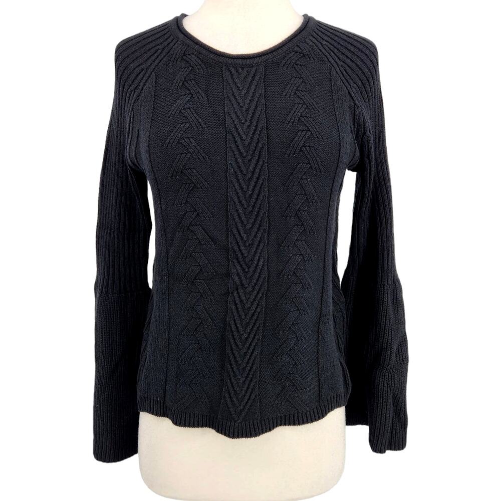 Michael Stars Bell Sleeve Cable Knit Sweater in Black Size XS